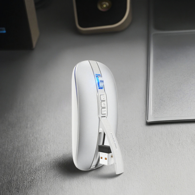 USB Rechargeable 2.4GHz Mini Wireless Gaming Mouse 2400 DPI Optical Tracking Mute BT5.1 White Color in Stock