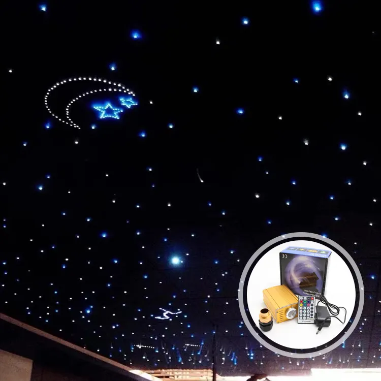 Ev sinema yıldızlı gökyüzü tavan dekorasyonu 16 W RGB renk pırıltı LED fiber optik lamba
