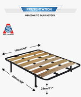 Sommier de lit king-size robuste en acier inoxydable avec lattes en bois de rose, base de support de matelas écologique pour chambres queen/king size