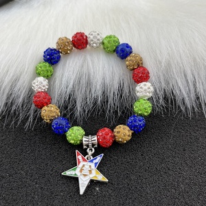 3 pezzi per un set di perline colorate stretch Sorority OES Order of the Eastern Star charm bracciale multistrato accessori per gioielli - Product Image 4