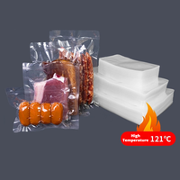 Sachet sous vide imprimé sur mesure, résistant aux hautes températures (121°C), en PA RCPP, à trois soudures latérales, pour l'emballage de viande et de sauces