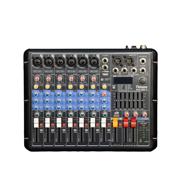 Thinuna MX-Q8 II Professional USB Audio Mixer PA System 8CH Mini Mixer Mixing Console with 99 Preset 24-Bit Digital Effectors