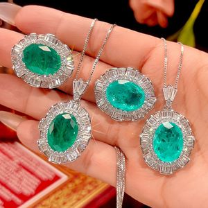 Ensemble de bijoux pour femme avec collier et bague en zircone cubique ovale 12*16mm, plaqué or blanc sur cuivre, imitation tourmaline Paraiba - Product Image 1