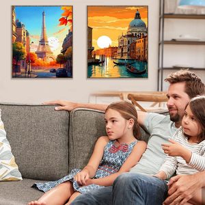 Pintura <span class=keywords><strong>de</strong></span> Diamantes DIY Moderna <span class=keywords><strong>de</strong></span> 6 Piezas con <span class=keywords><strong>Paisajes</strong></span> Famosos Pintados a Mano, 30x40cm, Decoración para el Hogar - Product Image 4