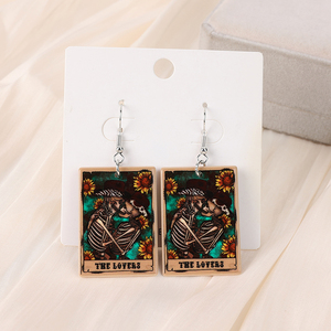 1 par de pendientes de gota de vaquero, tarjeta de cubierta de <span class=keywords><strong>Tarot</strong></span>, <span class=keywords><strong>Luna</strong></span>, Taco y amante, artesanías de adivinación, regalo de joyería de moda - Product Image 5