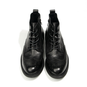 Bottes hautes brogues pour hommes en cuir marron avec motif sculpté, mi-mollet, respirantes, semelle adhésive, taille adulte 40-46 - Product Image 4