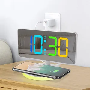 Tabela Led Relógio Espelho Custom Desk Colorido Rgb Relógios Coloridos E Digital Lcd Espelho Com carregador Alarme Eletrônico Preto