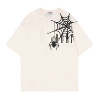 Amerikan Vintage yüksek sokak koyu örümcek Web baskı T-shirt gevşek üst erkek yaz kişiselleştirilmiş günlük T-shirt