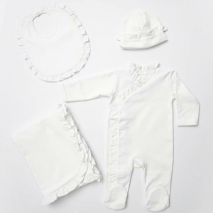 Newborn Baby Clothing Set 100% Blank Cotton Infant Girl Footie Bib Hat Blanket Set Personalized Baby Girl <strong>Coming</strong> <strong>Home</strong> <strong>Outfit</strong> - Product Image 1