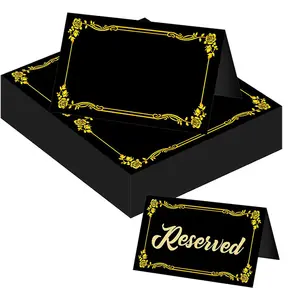 定制折叠桌帐篷标志桌设置名片带金箔边框黑色婚礼场所卡