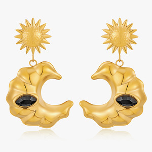 Trendy for Amazon Stainless Steel Crescent Moon <strong>Crab</strong> Design Geometric Pendant Party <strong>Jewelry</strong> Gold Plated Fashion Dangle Earrings - Product Image 2