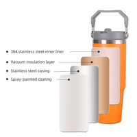 Mug de voyage personnalisé 900 ml pour voiture, isotherme sous vide en acier inoxydable 304 à double paroi, avec poignée et paille rabattable, 12-24h