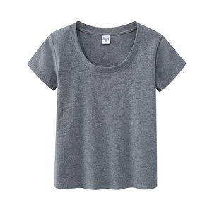 T-shirt d'été pour <span class=keywords><strong>femme</strong></span> à col en U, coupe ajustée, style amincissant pur et sexy, manches courtes, 230G, style Hot Girl, <span class=keywords><strong>haut</strong></span> minimaliste quotidien - Product Image 1