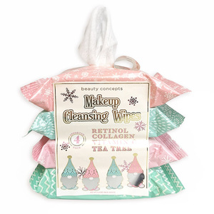 Nettoyage de Noël <span class=keywords><strong>lingettes</strong></span> humides démaquillant pour le visage pour paupière étiquette d'emballage personnalisée jetable OEM adultes nettoyage du visage doux - Product Image 3