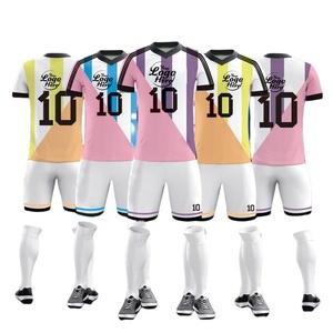 Traje de fútbol profesional personalizado que absorbe la humedad, conjunto de entrenamiento de fútbol con bloques de colores transpirables para adultos y niños - Product Image 2