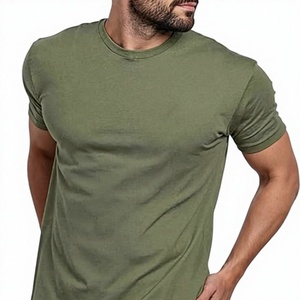 Men's <b>Olive</b> <b>Green</b> Cotton <b>T</b>-<b>Shirt</b> Short Sleeve O-Neck Casual Solid Color Blank Jersey Knitted Tee - Product Image 1
