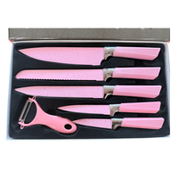 Coffret de 6 couteaux de cuisine roses en acier inoxydable, 12 pouces, lames affûtées, manche en tige de blé, couteaux de chef professionnels, coffret cadeau pour cuisine