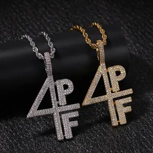 4PF Hanger Ketting Kubieke Zirkoon Micro Vier Zakken Volledige Cz Rock Iced Out Ketting Voor Rapper Mannen Sieraden Accessoires