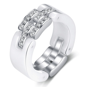 Anillo Plegable de Acero Inoxidable con Cadena de Cerámica de 8 mm y Diamantes Incrustados, Blanco y Negro, Joyería Unisex para Regalo - Product Image 5