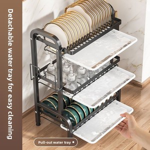 Multi-Layer Metal <strong>Dish</strong> &amp; Bowl <strong>Rack</strong> with Drain Shelf, Modern Countertop Organizer for Kitchen - Product Image 3