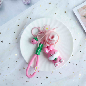 Porte-clés en acrylique avec rose éternelle et lapin fraise <span class=keywords><strong>mignon</strong></span>, pendentif breloque, accessoires de sac lapin kawaii, <span class=keywords><strong>cadeau</strong></span> romantique <span class=keywords><strong>pour</strong></span> elle - Product Image 4