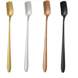 Custom logo shovel spoons square head long handle stainless steel cake spoon