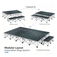 Plateforme de scène pliable en aluminium à deux niveaux, noire, antidérapante, pour événements, conférences, expositions, spectacles