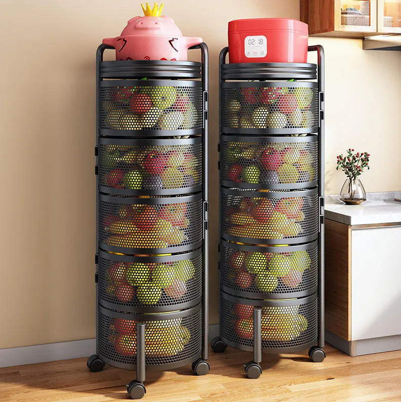 Gran oferta, carrito de cocina, estante de almacenamiento, cesta de frutas vegetales multicapa, cestas giratorias de 360 grados, estante con ruedas