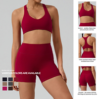 Set Yoga 4 Potong Wanita, Bra Olahraga Ringan dan Bernapas, 2 Celana Pendek, Legging Panjang, Menyerap Keringat, Pinggang Elastis untuk Gym