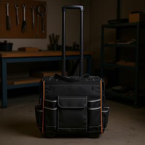 Sac à outils à roulettes avec 25 poches, capacité de 200 lb, rangement universel pour outils, noir - Product Image 2