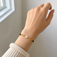 Bracelet tendance en acier inoxydable doré avec cœur, bijoux noir et blanc pour cadeau unisexe