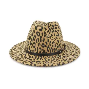 Falso feltro di lana cappello fedora per le donne della stampa del leopardo del cappello di fedora per l'uomo