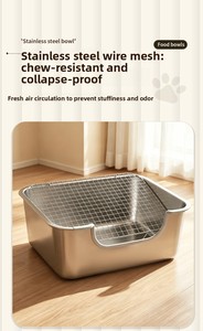 Cages et niches pour animaux de compagnie, bac à litière pour <span class=keywords><strong>lapin</strong></span> en acier inoxydable anti-mastication avec panier à foin en fil métallique, toilette pour animaux facile à nettoyer - Product Image 4