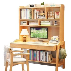 โต๊ะไม้เนื้อแข็งและชั้นวางหนังสือโต๊ะเรียนแบบรวม 84x60x181 ซม. โต๊ะคอมพิวเตอร์ที่บ้านห้องนอนโต๊ะเขียนหนังสือนักเรียน - Product Image 5