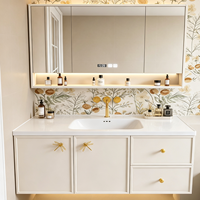 Ensemble de meubles de salle de bain de luxe à fixation murale avec lavabo intégré pour projets d'appartements, fabrication OEM ODM sur mesure