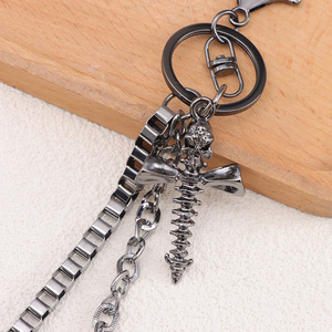 yueli Punk Waist Chain Double Layered <b>Skull</b> Cross Design Zinc Alloy Men's Pants Chain Nightclub Accessory - Product Image 4