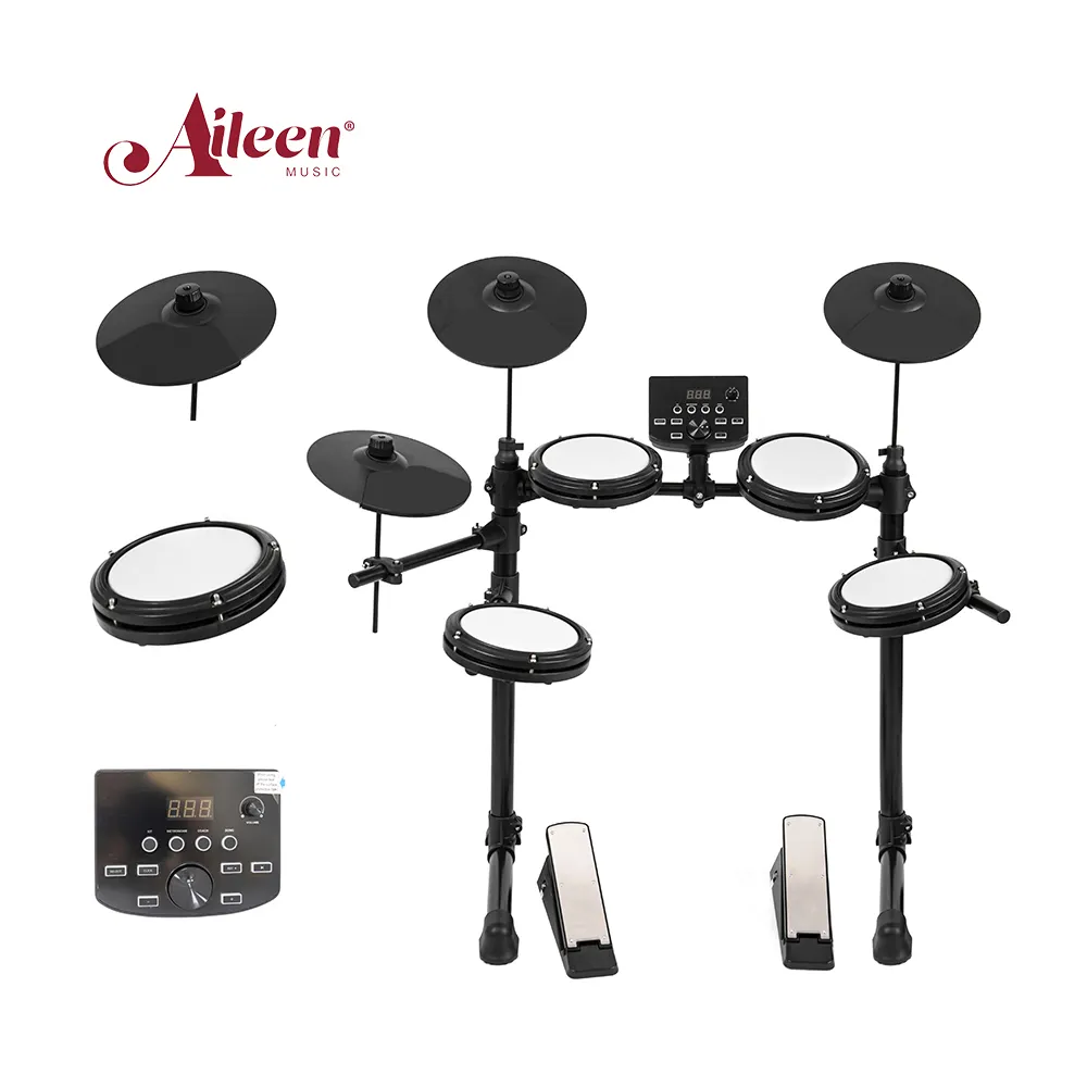 Juego de tambor electrónico estándar profesional, 4 tambores + 3 platillos, instrumentos de percusión, soporte para ampliar el choque (EDS-220)