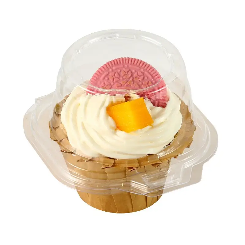 Cupcake Box Cake Container Mini Cupcake Caixa De Papel Transparente Descartável Único ou Dois Alimentos PET Cupcake Embalagem XL Blister