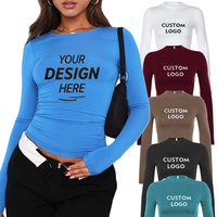 Vente en gros HG655 – Nouveau T-shirt sexy à col rond pour femme, coupe ajustée, respirant, à manches longues, avec logo personnalisé imprimé, détails perforés et boutons en diamant