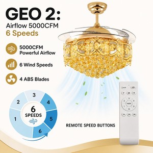 Luxury 48 Inch Crystal <b>Ceiling</b> <b>Fan</b> with LED Light Dimmable 3 Color Temperature Reversible DC Motor <b>Remote</b> - Product Image 5