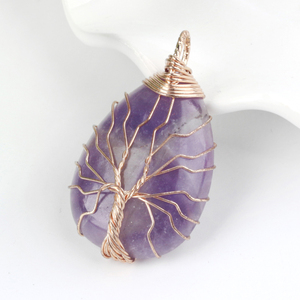 Wholesale Classic Style Brass Metal Crystal Pendant Natural Amethyst Droplet Shaped with <b>Wire</b> Wrap <b>for</b> Gift - Product Image 6