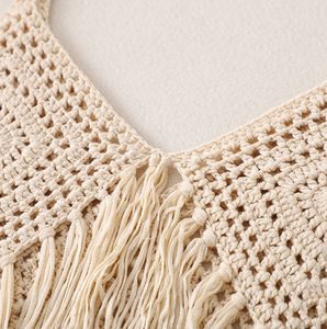 2024 bohème <span class=keywords><strong>Crochet</strong></span> creux tricoté gland bretelles ample col en v court sans manches Style ethnique Sexy femmes <span class=keywords><strong>gilet</strong></span> - Product Image 6