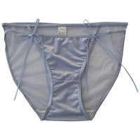 Culottes triangulaires en satin et dentelle pour femme, antibactériennes, sexy, avec nœud, taille mi-haute, fines, avec entrejambe en soie de mûrier, en nylon tricoté ajouré