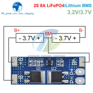 TZT BMS 2S 3.2V 3.7V 8A LiFePO4/锂电池充电保护板15A峰值电流6.4V 7.2V 18650 32650电池组 - Product Image 5