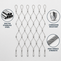 Maille de câble métallique en acier inoxydable 304 316, flexible, haute résistance, à mailles carrées argentées, pour remplissage de balustrades, garde-corps et clôtures de zoo