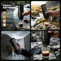Machine à café portable à capsules auto-chauffante de qualité supérieure |   Capacité de 14 g, intérieur en acier inoxydable |   Machine à expresso électrique 20 bars