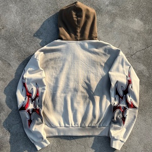 เสื้อฮู้ดซิปเฟรนช์เทอร์รี่สำหรับผู้ชาย ผ้าฝ้ายหนานุ่ม ทรงโอเวอร์ไซส์ แบบครอป สตรีทแวร์ ปักลาย ล้างสีแบบแอซิดวอช - Product Image 2