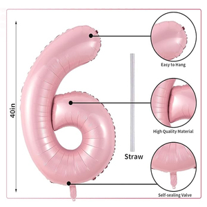 Palloncino Foil Autogonfiabile Grande 40 Pollici, Numero 6 Rosa Chiaro Lucido, per Ragazze 0-9 Anni, Festa di Compleanno, Anniversario - Product Image 2