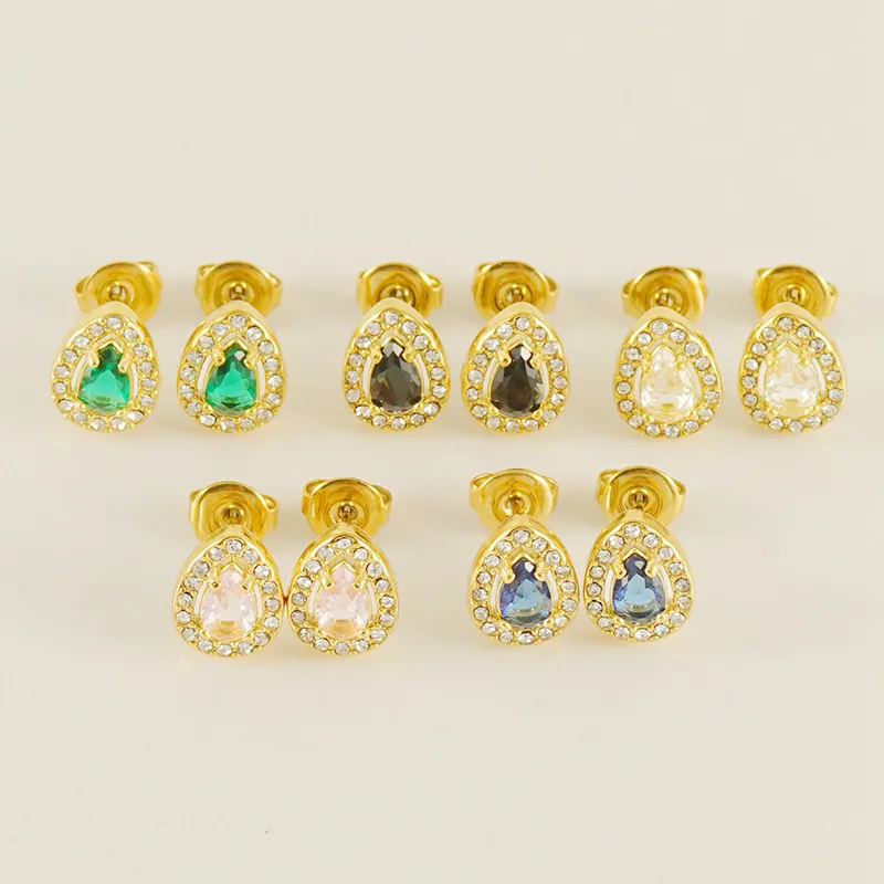 edelstahl-schmuck ohrring stollen-sets mädchen zirkon blume wassertropfen strass 24 karat gold für frauen schmuck