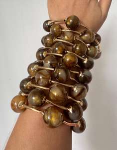 2026 yeni varış moda 18K altın Punk topları ve tıknaz gümüş bilezikler ucuz toptan altın folyo kahverengi topları bilezik kadınlar - Product Image 2